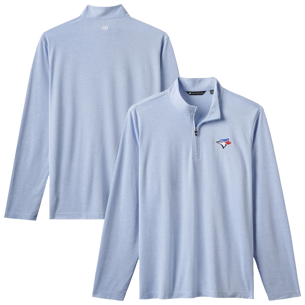 Men's TravisMathew Powder Blue Toronto Jays Time to Tailgate Tri-Blend Quarter-Zip Pullover