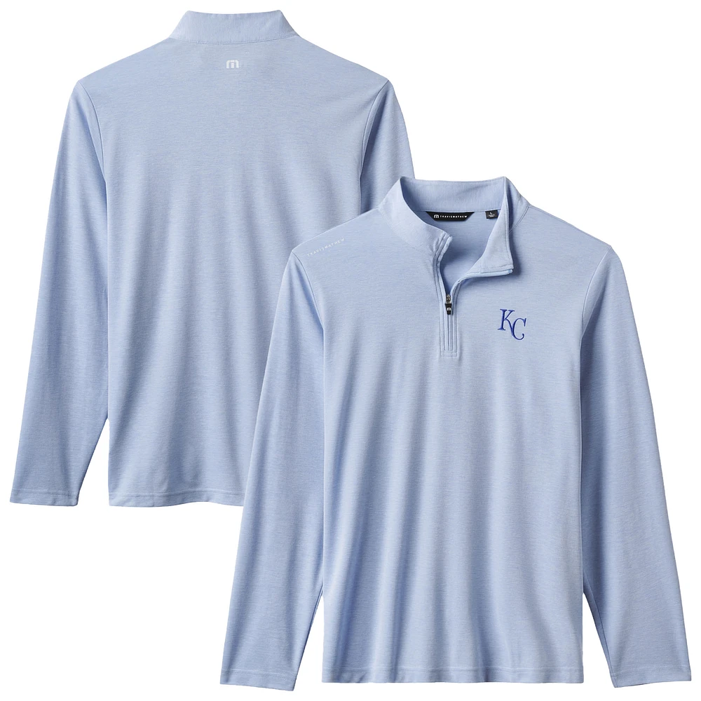 Men's TravisMathew Light Blue Kansas City Royals Time to Tailgate Tri-Blend Quarter-Zip Pullover