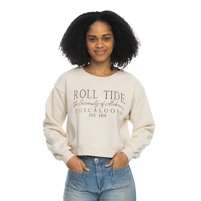 Women's ZooZatz Tan Alabama Crimson Tide Cropped Crewneck Sweatshirt