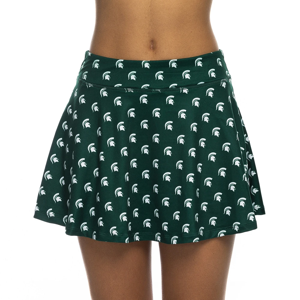 Women's ZooZatz Green Michigan State Spartans All-Over Print Flowy Skort