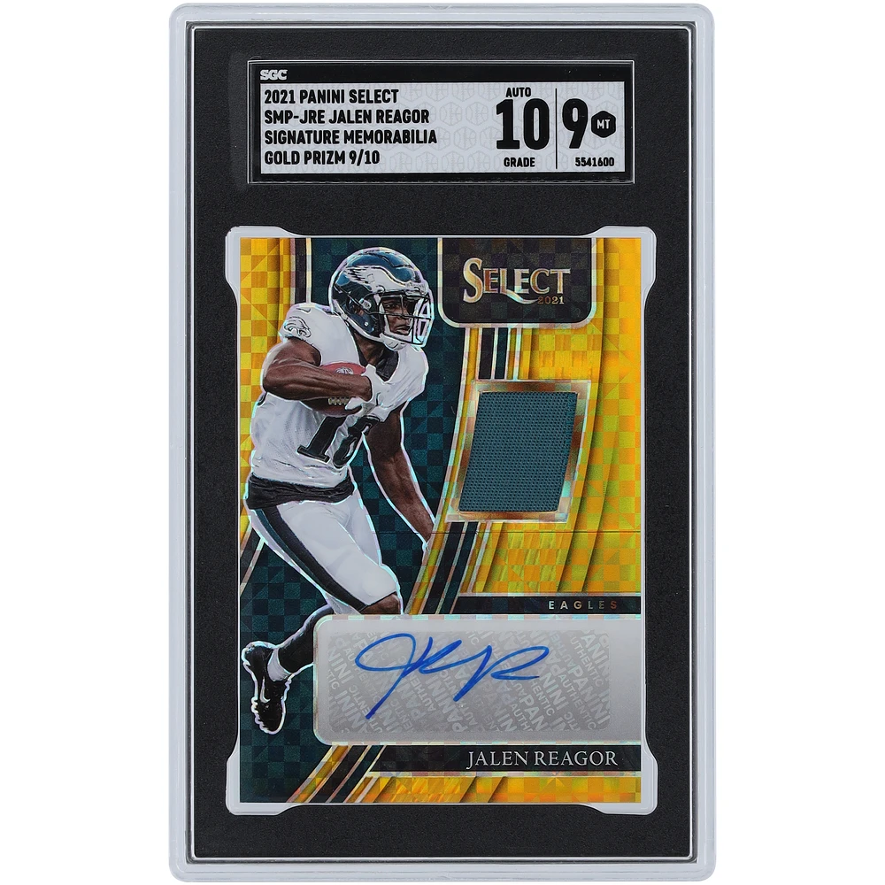 Jalen Reagor Philadelphia Eagles Autographed 2021 Panini Select Gold Prizm Signature Memorabilia Relic #SMP-JRE #9/10 SGC Authenticated 9/10 Card