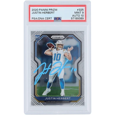 Justin Herbert Los Angeles Chargers Autographed 2020 Panini Prizm Light Blue Ink #325 PSA Authenticated 9/10 Rookie Card