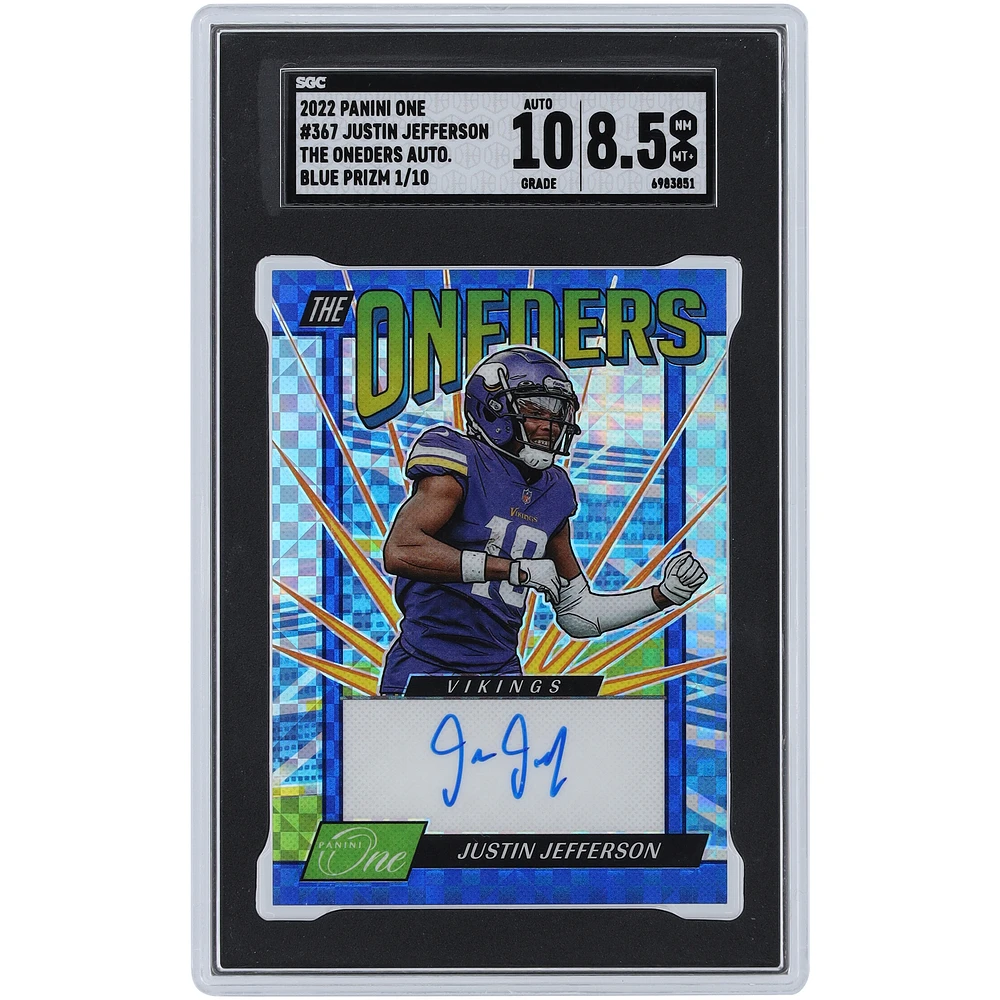 Justin Jefferson Minnesota Vikings Autographed 2022 Panini One Blue Prizm The Oneders #367 #1/10 SGC Authenticated 8.5/10 Card