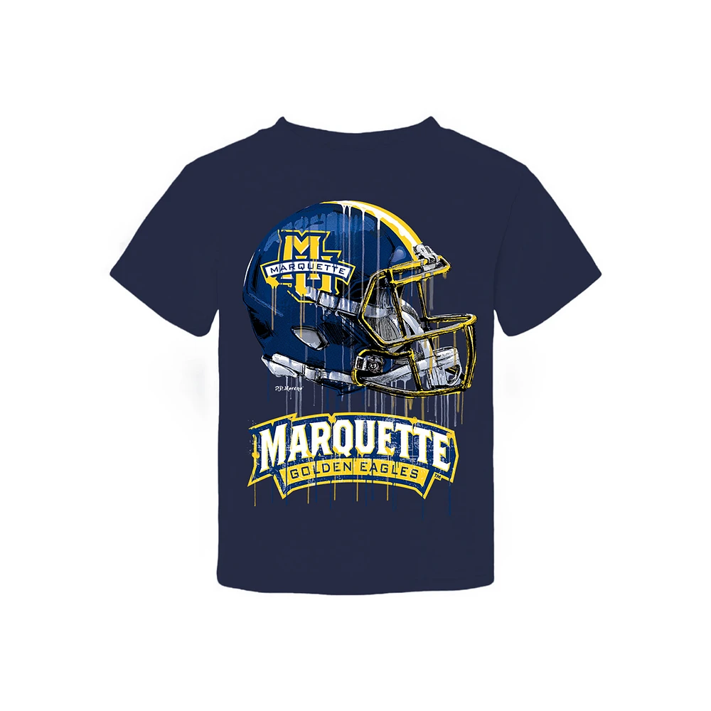 Toddler Vive La Fete Navy Marquette Golden Eagles Dripping Football Helmet T-Shirt