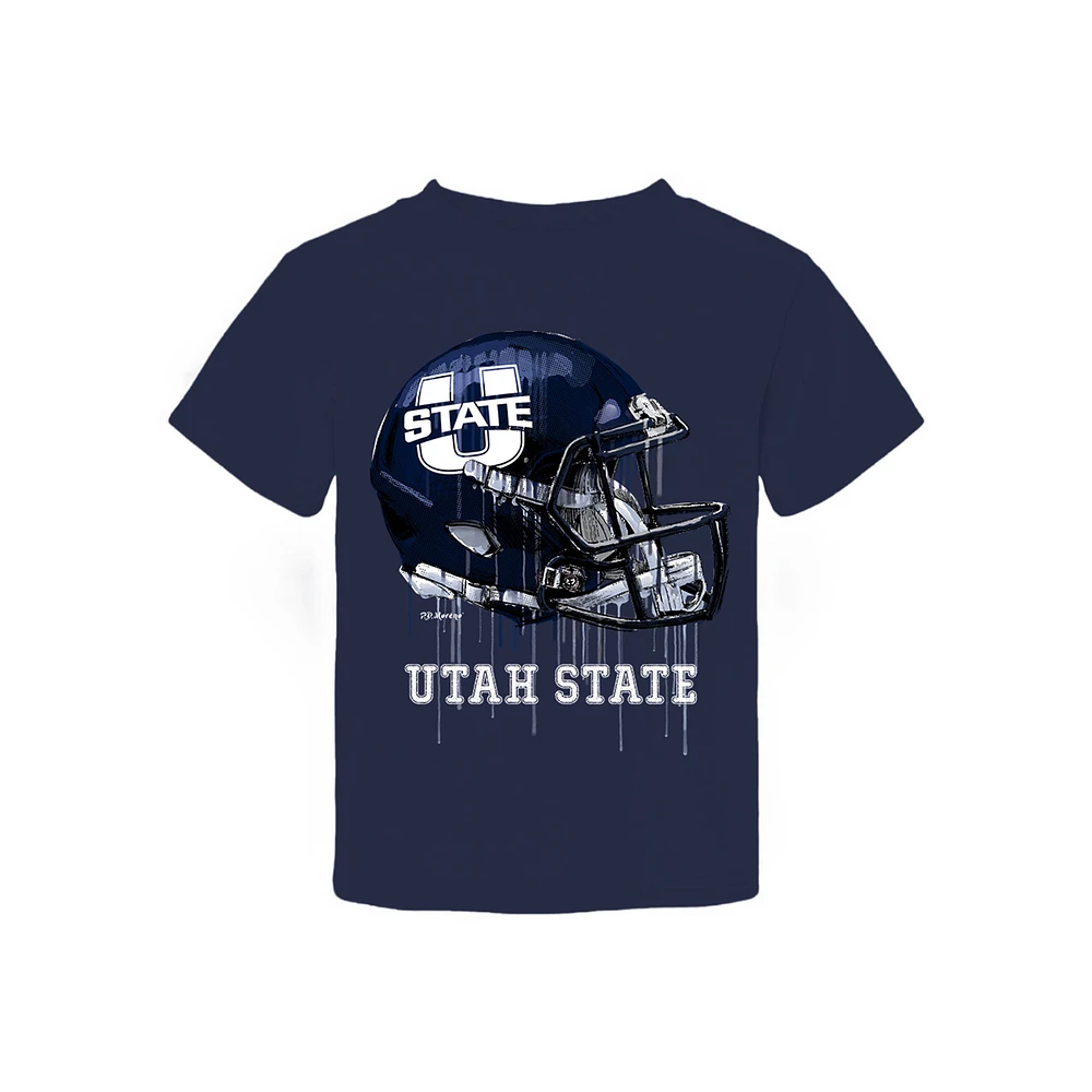 Toddler Vive La Fete Navy Utah State Aggies Dripping Football Helmet T-Shirt