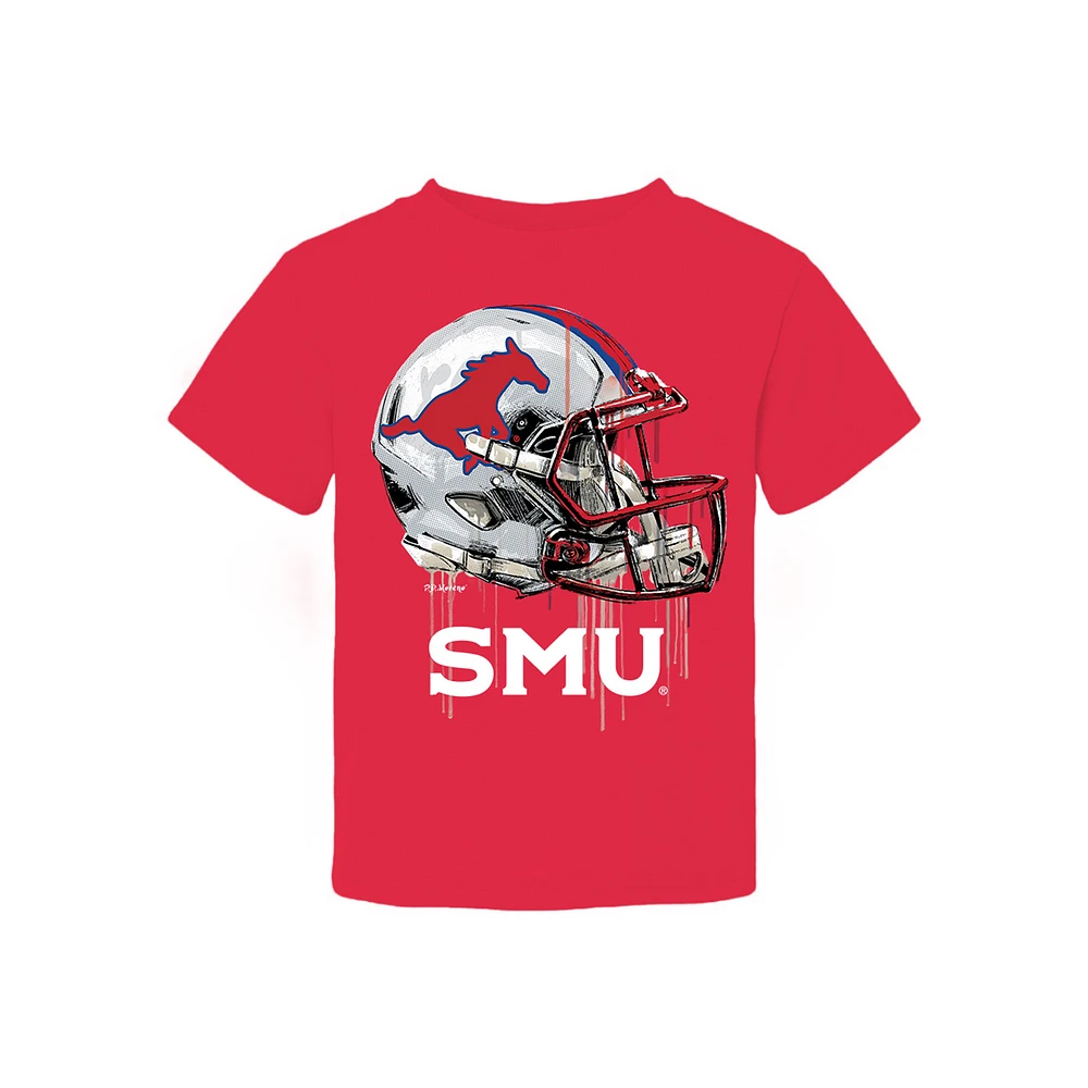 Toddler Vive La Fete Red SMU Mustangs Dripping Football Helmet T-Shirt