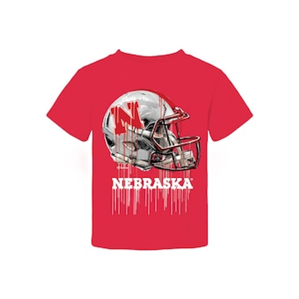Toddler Vive La Fete Scarlet Nebraska Huskers Dripping Football Helmet T-Shirt