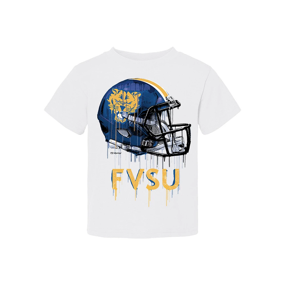 Toddler Vive La Fete White Fort Valley State Wildcats Dripping Football Helmet T-Shirt