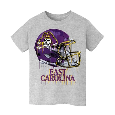 Youth Vive La Fete Heather Gray ECU Pirates Dripping Football Helmet T-Shirt
