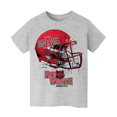 Youth Vive La Fete Heather Gray Arkansas State Red Wolves Dripping Football Helmet T-Shirt