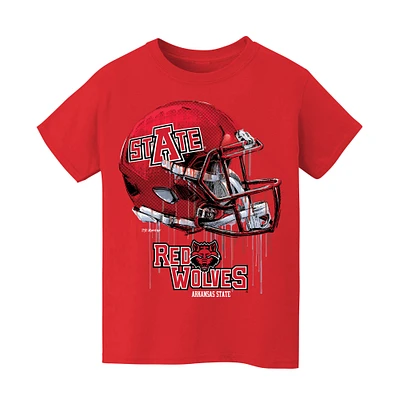 Youth Vive La Fete Red Arkansas State Wolves Dripping Football Helmet T-Shirt
