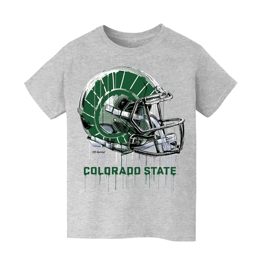 Youth Vive La Fete Heather Gray Colorado State Rams Dripping Football Helmet T-Shirt