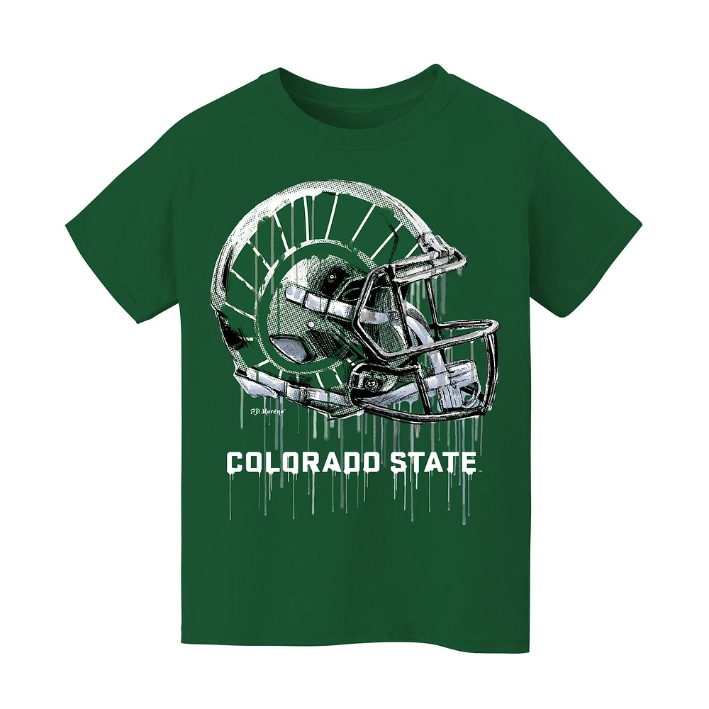 Youth Vive La Fete Green Colorado State Rams Dripping Football Helmet T-Shirt