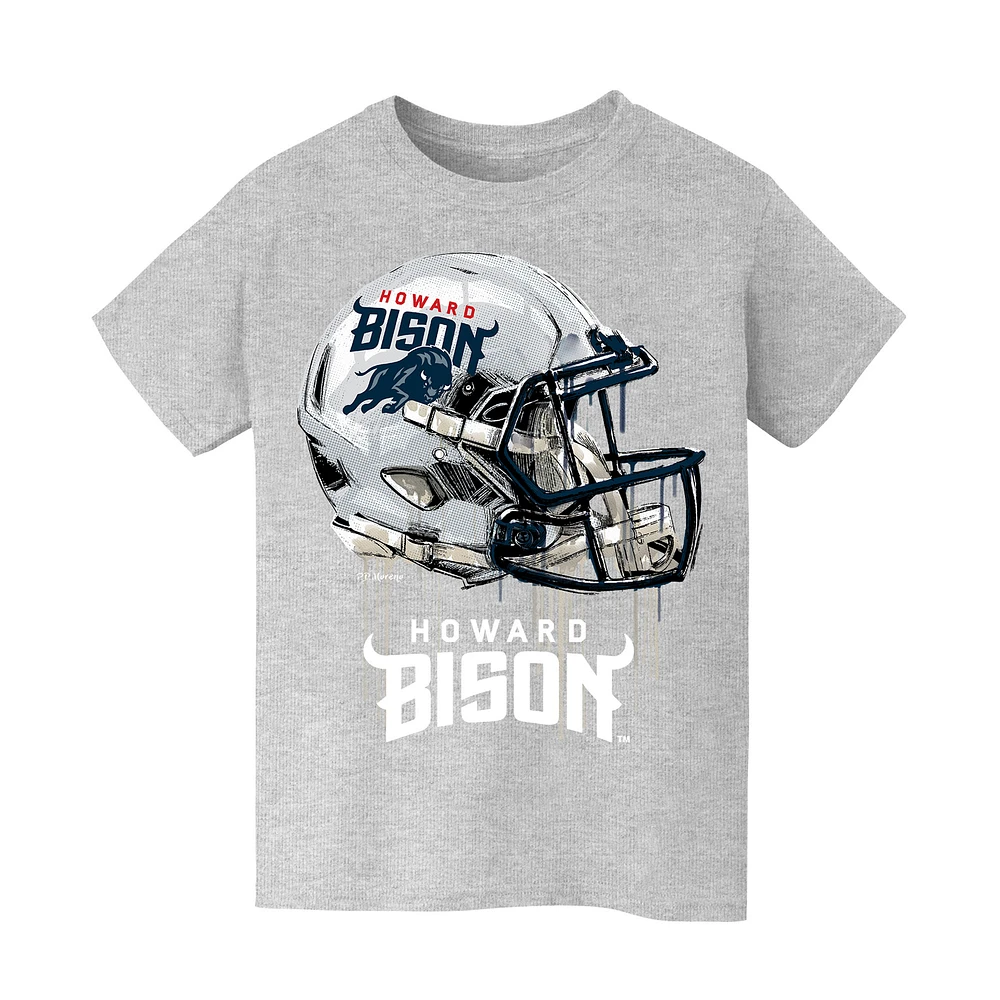 Youth Vive La Fete Heather Gray Howard Bison Dripping Football Helmet T-Shirt