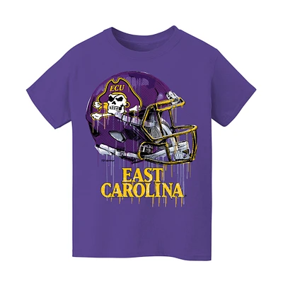 Youth Vive La Fete Purple ECU Pirates Dripping Football Helmet T-Shirt