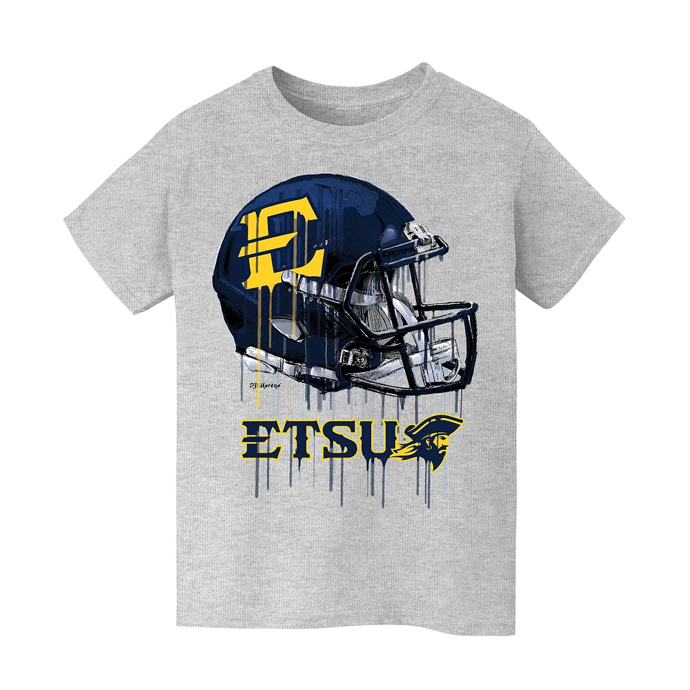 Youth Vive La Fete Heather Gray ETSU Buccaneers Dripping Football Helmet T-Shirt