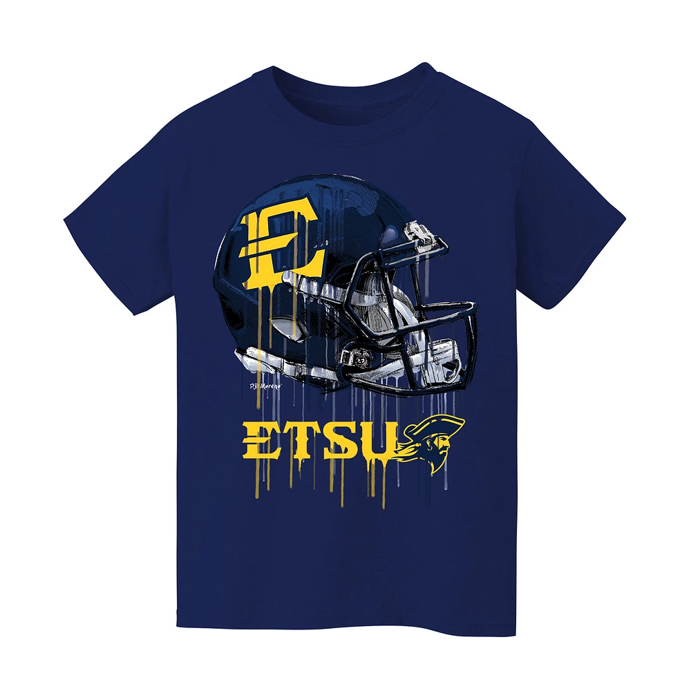 Youth Vive La Fete Navy ETSU Buccaneers Dripping Football Helmet T-Shirt