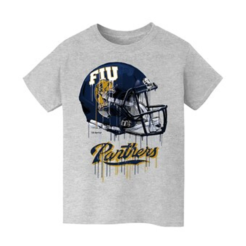 Youth Vive La Fete Heather Gray FIU Panthers Dripping Football Helmet T-Shirt