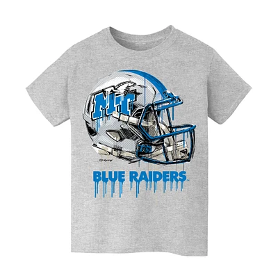 Youth Vive La Fete Heather Gray MTSU Blue Raiders Dripping Football Helmet T-Shirt