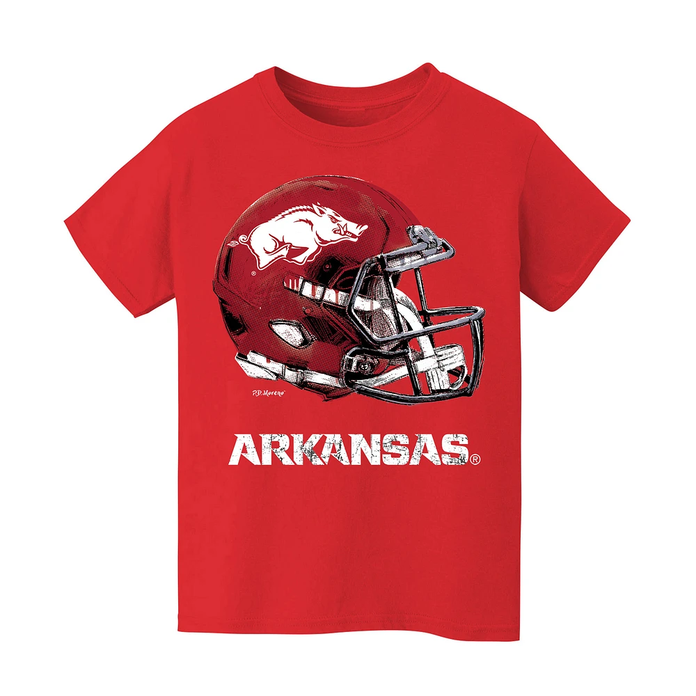Youth Vive La Fete Cardinal Arkansas Razorbacks Dripping Football Helmet T-Shirt
