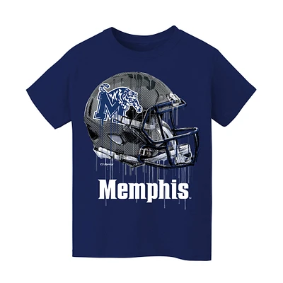 Youth Vive La Fete Navy Memphis Tigers Dripping Football Helmet T-Shirt