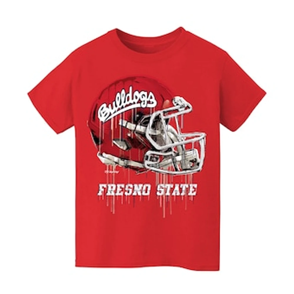 Youth Vive La Fete Red Fresno State Bulldogs Dripping Football Helmet T-Shirt