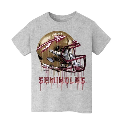 Youth Vive La Fete Heather Gray Florida State Seminoles Dripping Football Helmet T-Shirt