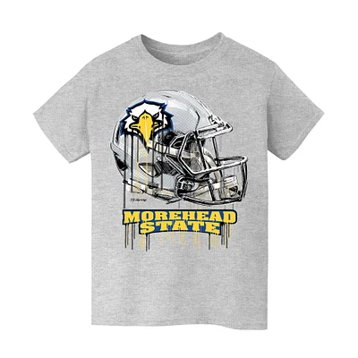 Youth Vive La Fete Heather Gray Morehead State Eagles Dripping Football Helmet T-Shirt