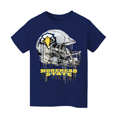 Youth Vive La Fete Navy Morehead State Eagles Dripping Football Helmet T-Shirt