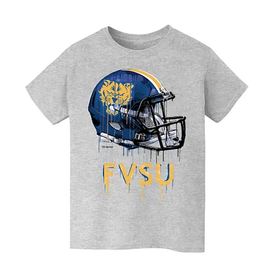 Youth Vive La Fete Heather Gray Fort Valley State Wildcats Dripping Football Helmet T-Shirt