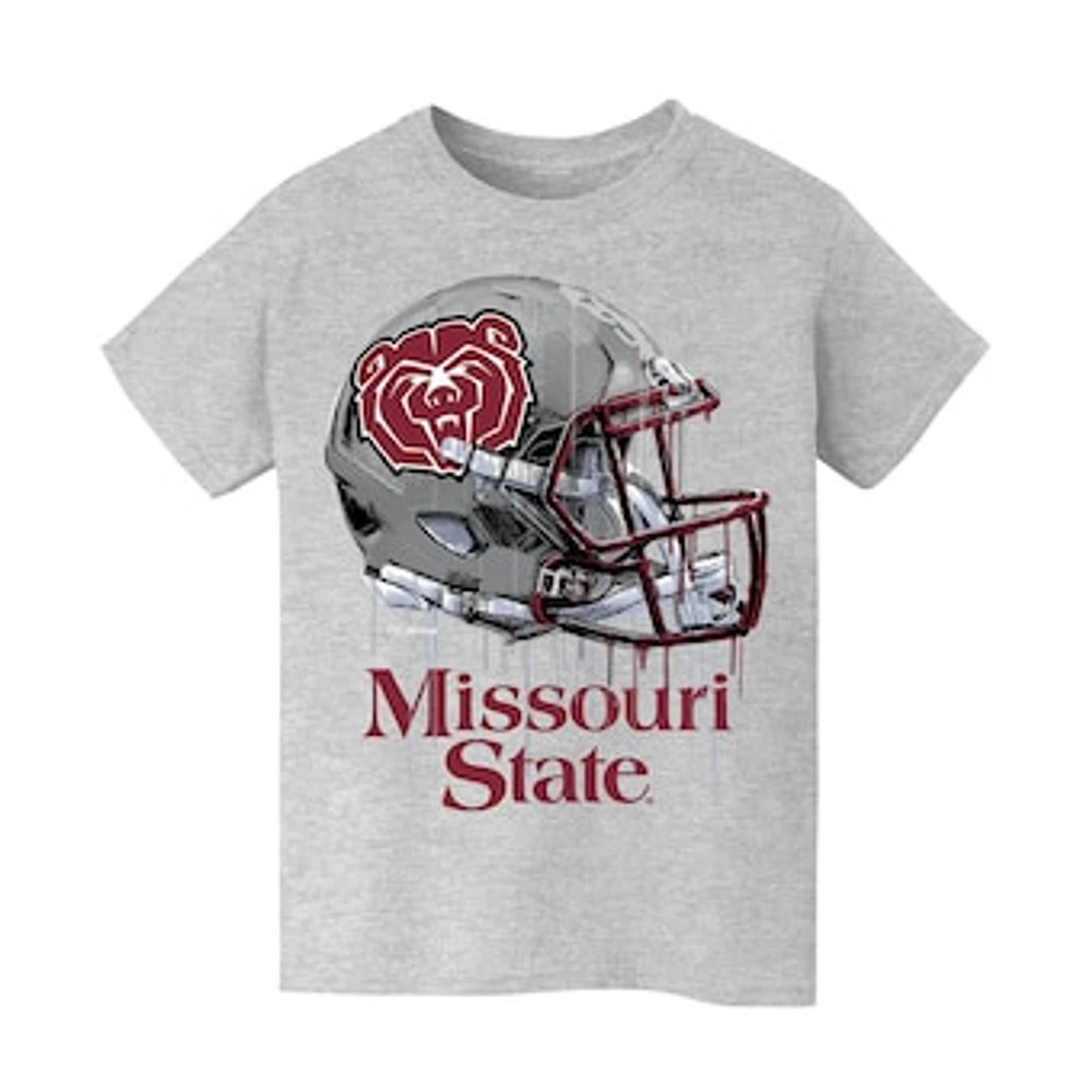 Youth Vive La Fete Heather Gray Missouri State University Bears Dripping Football Helmet T-Shirt