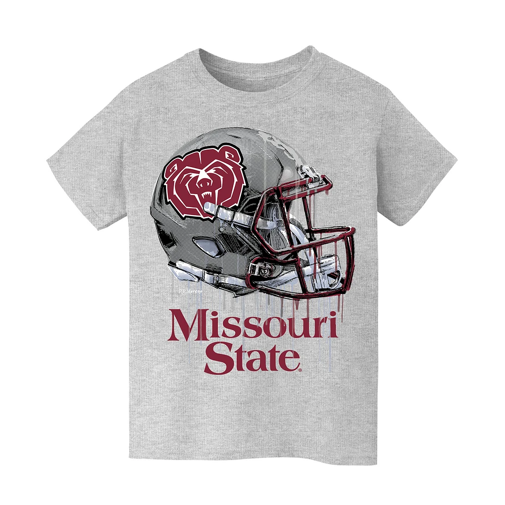 Youth Vive La Fete Heather Gray Missouri State University Bears Dripping Football Helmet T-Shirt