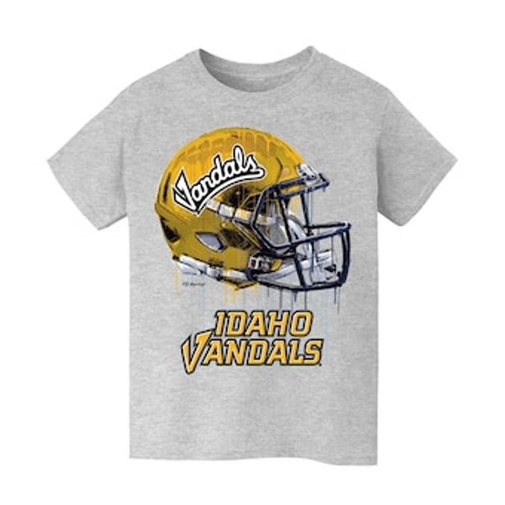 Youth Vive La Fete Heather Gray Idaho Vandals Dripping Football Helmet T-Shirt