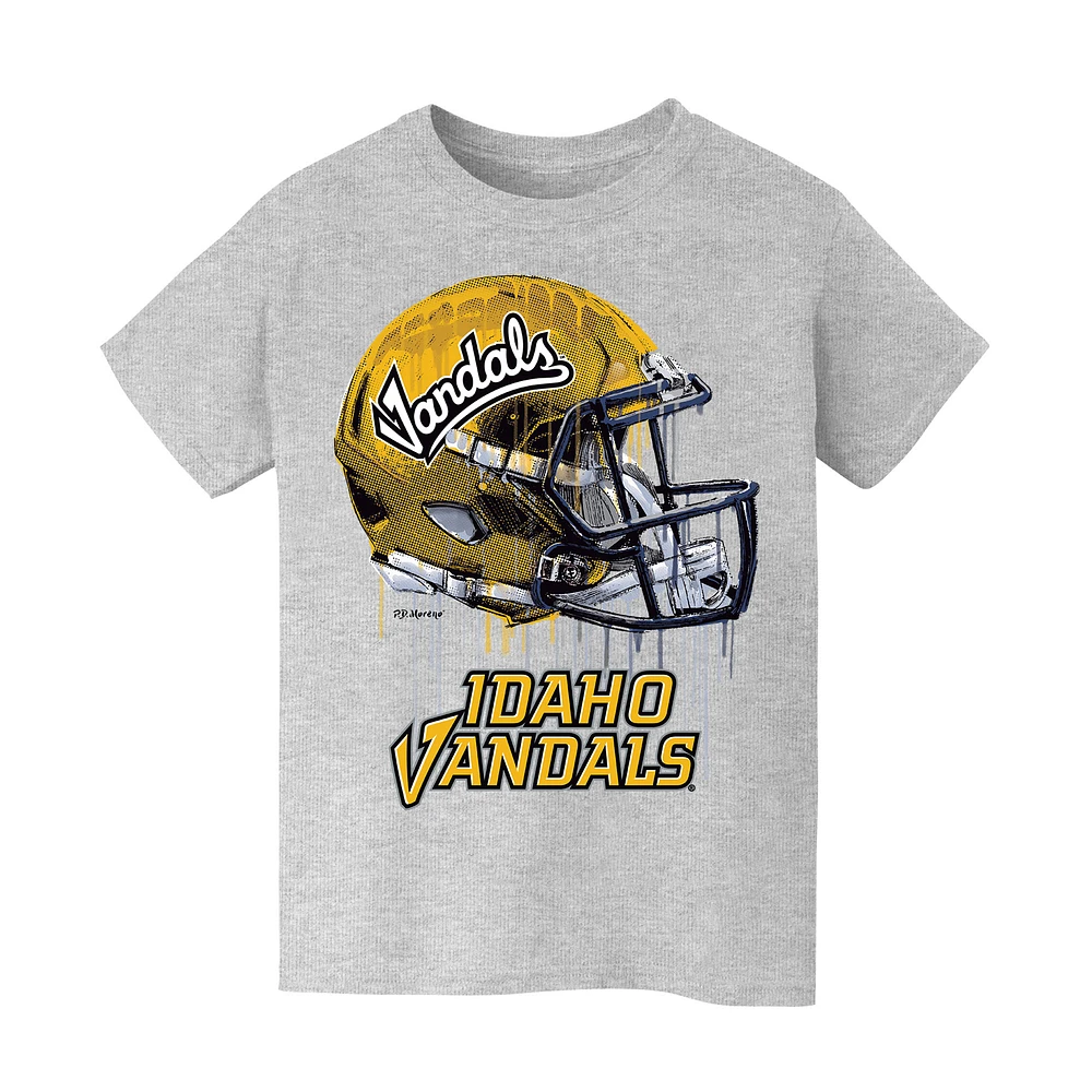 Youth Vive La Fete Heather Gray Idaho Vandals Dripping Football Helmet T-Shirt