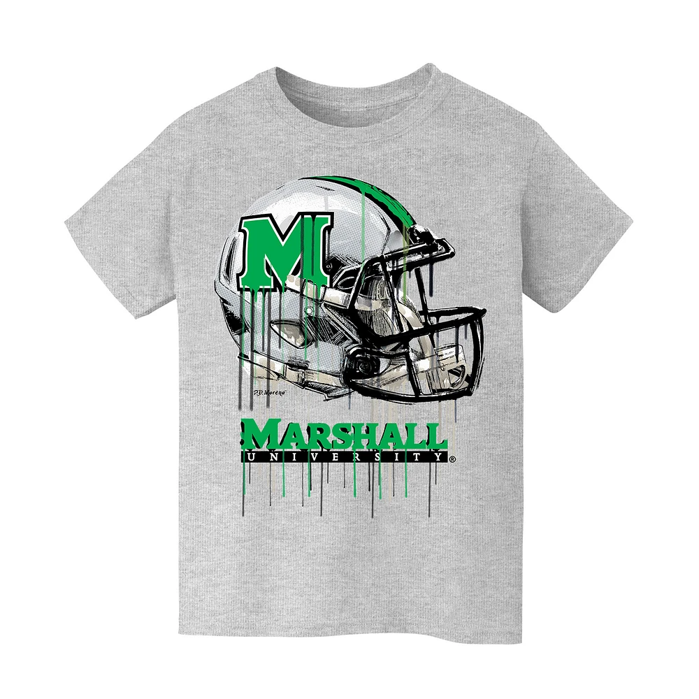 Youth Vive La Fete Heather Gray Marshall Thundering Herd Dripping Football Helmet T-Shirt