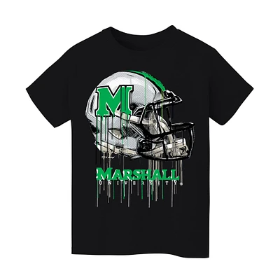 Youth Vive La Fete Black Marshall Thundering Herd Dripping Football Helmet T-Shirt