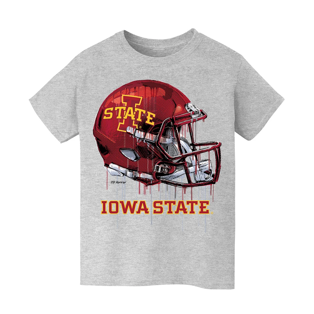 Youth Vive La Fete Heather Gray Iowa State Cyclones Dripping Football Helmet T-Shirt