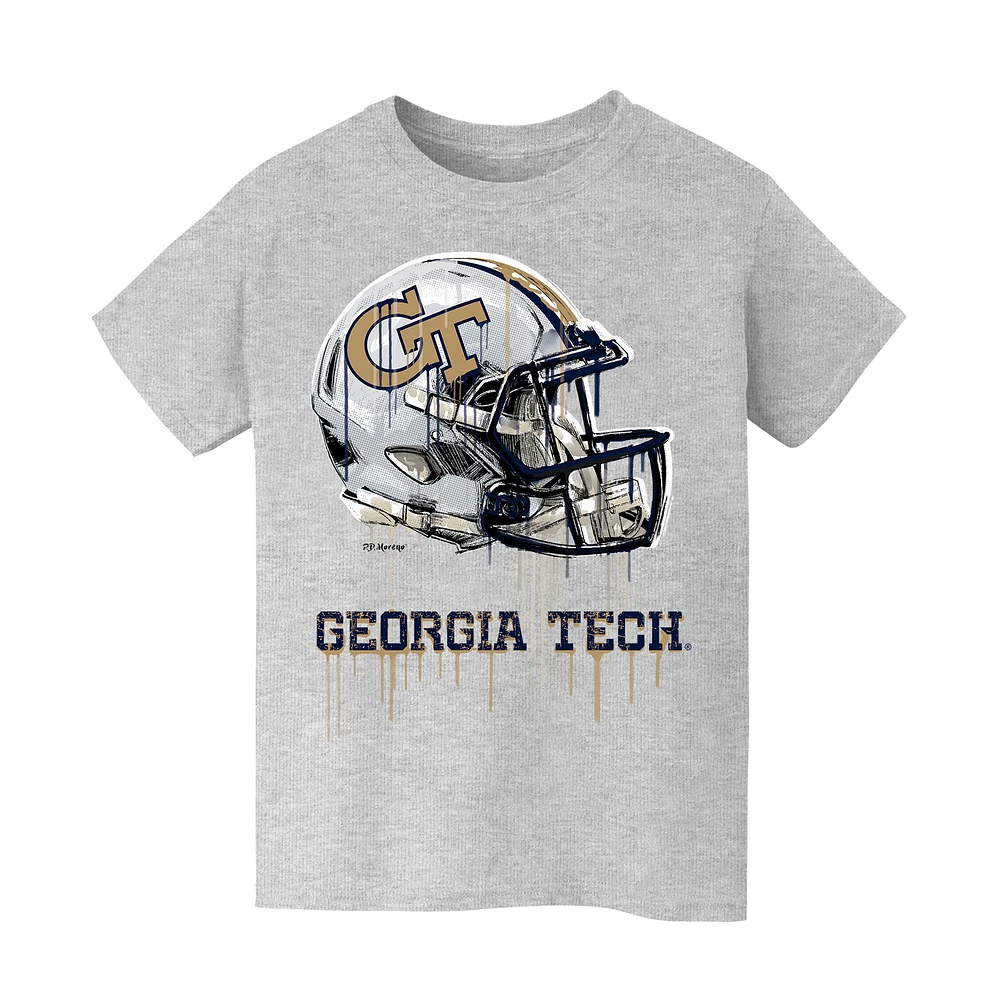 Youth Vive La Fete Heather Gray Georgia Tech Yellow Jackets Dripping Football Helmet T-Shirt