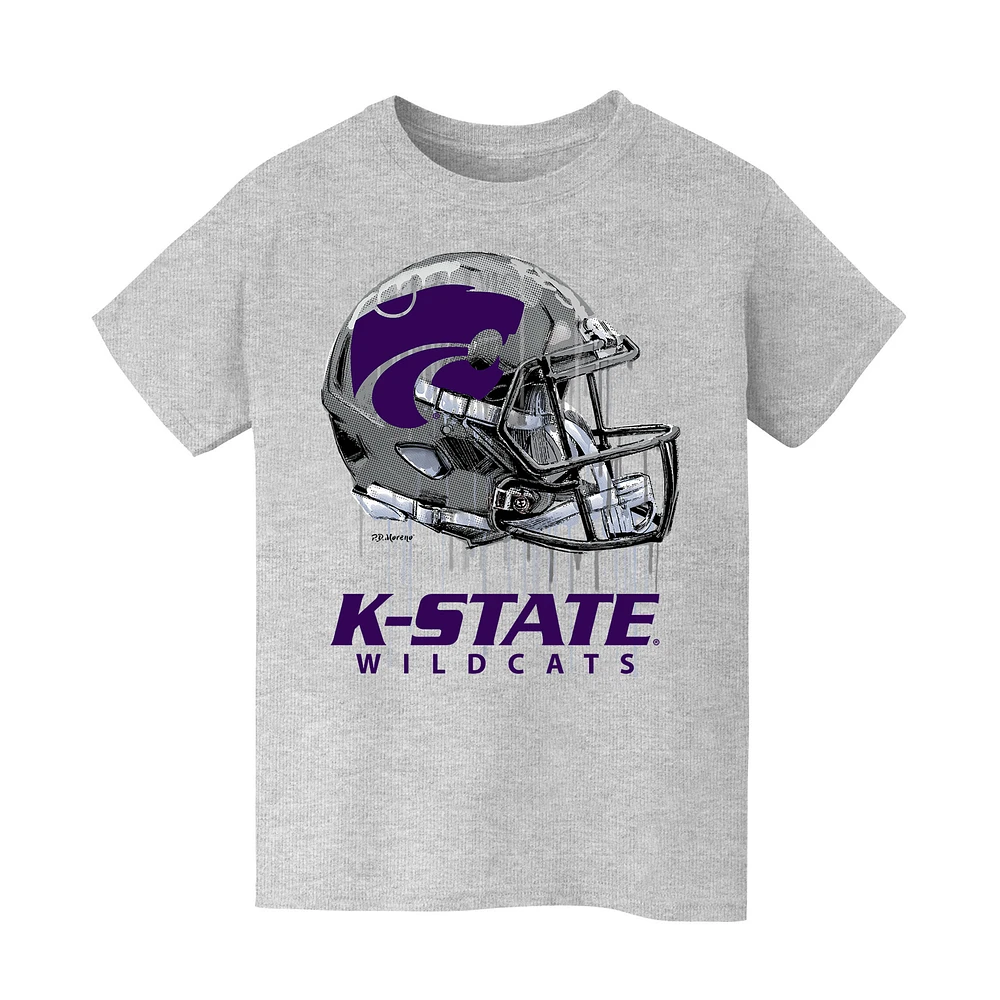 Youth Vive La Fete Heather Gray Kansas State Wildcats Dripping Football Helmet T-Shirt