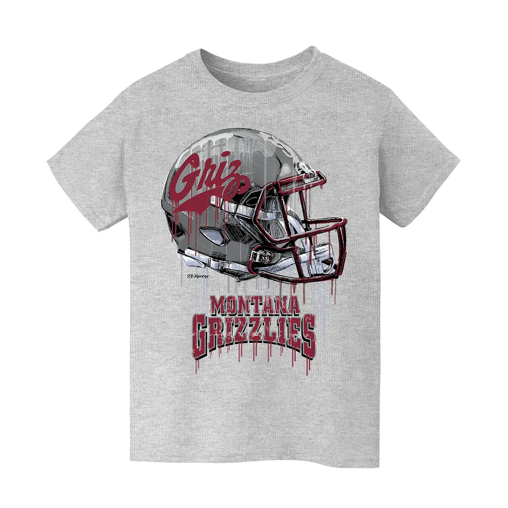 Youth Vive La Fete Heather Gray Montana Grizzlies Dripping Football Helmet T-Shirt