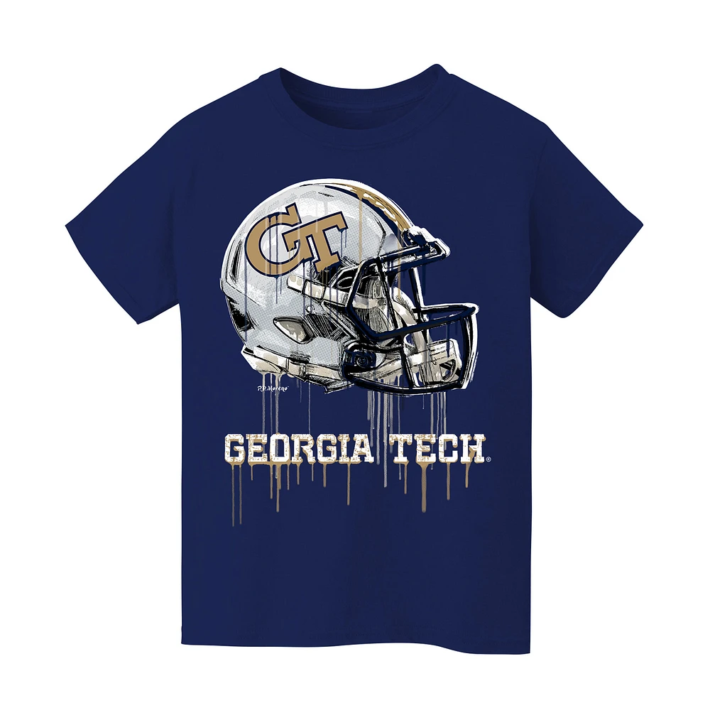 Youth Vive La Fete Navy Georgia Tech Yellow Jackets Dripping Football Helmet T-Shirt