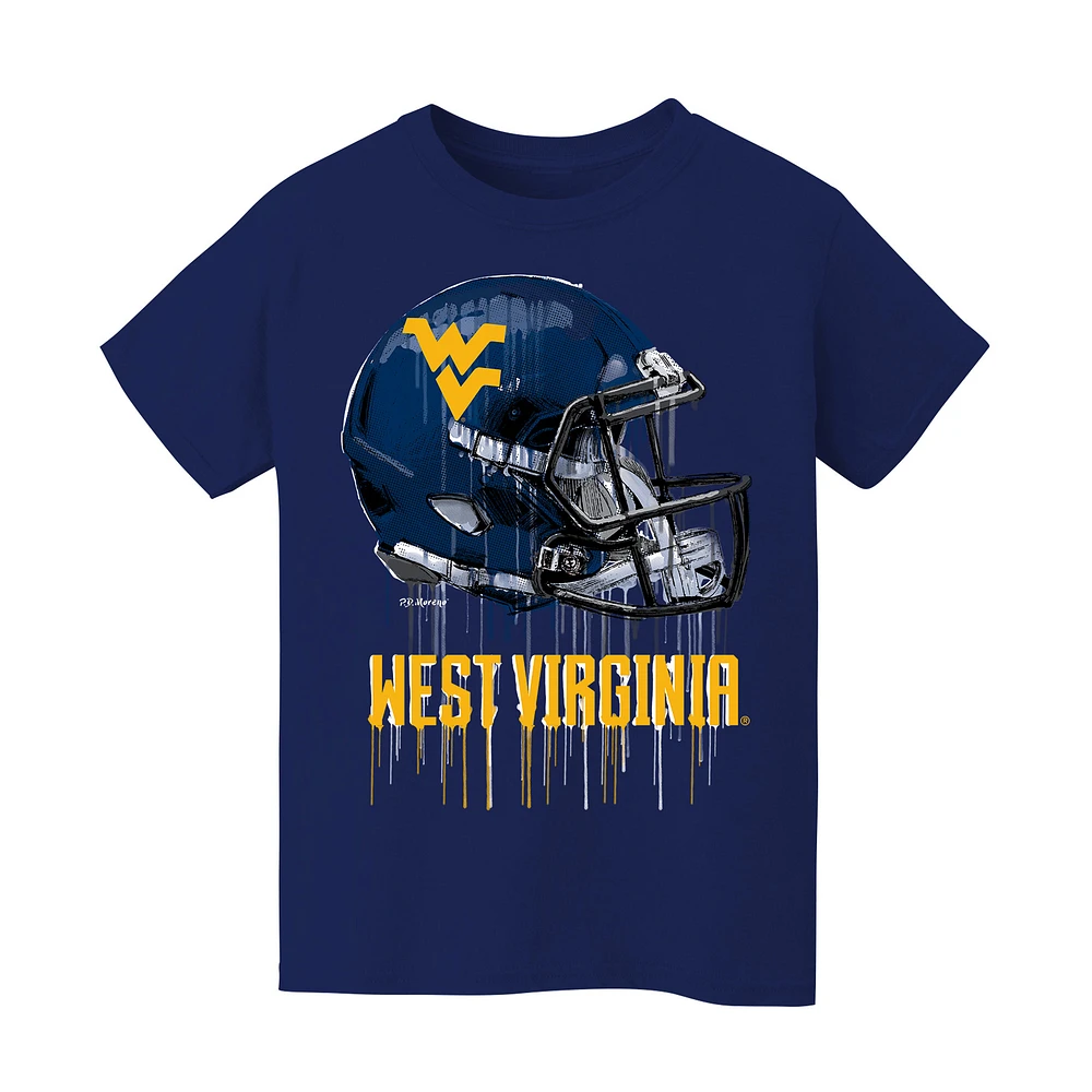 Youth Vive La Fete Navy West Virginia Mountaineers Dripping Football Helmet T-Shirt