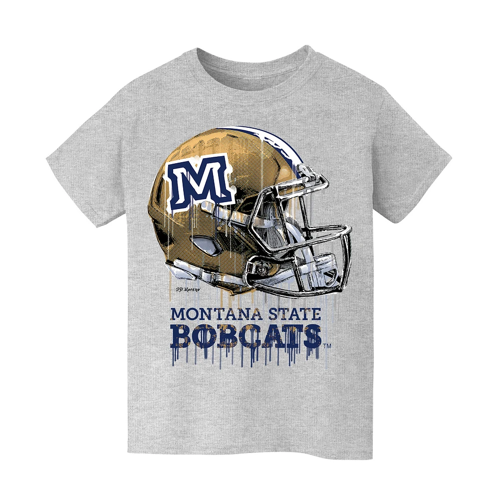 Youth Vive La Fete Heather Gray Montana State Bobcats Dripping Football Helmet T-Shirt