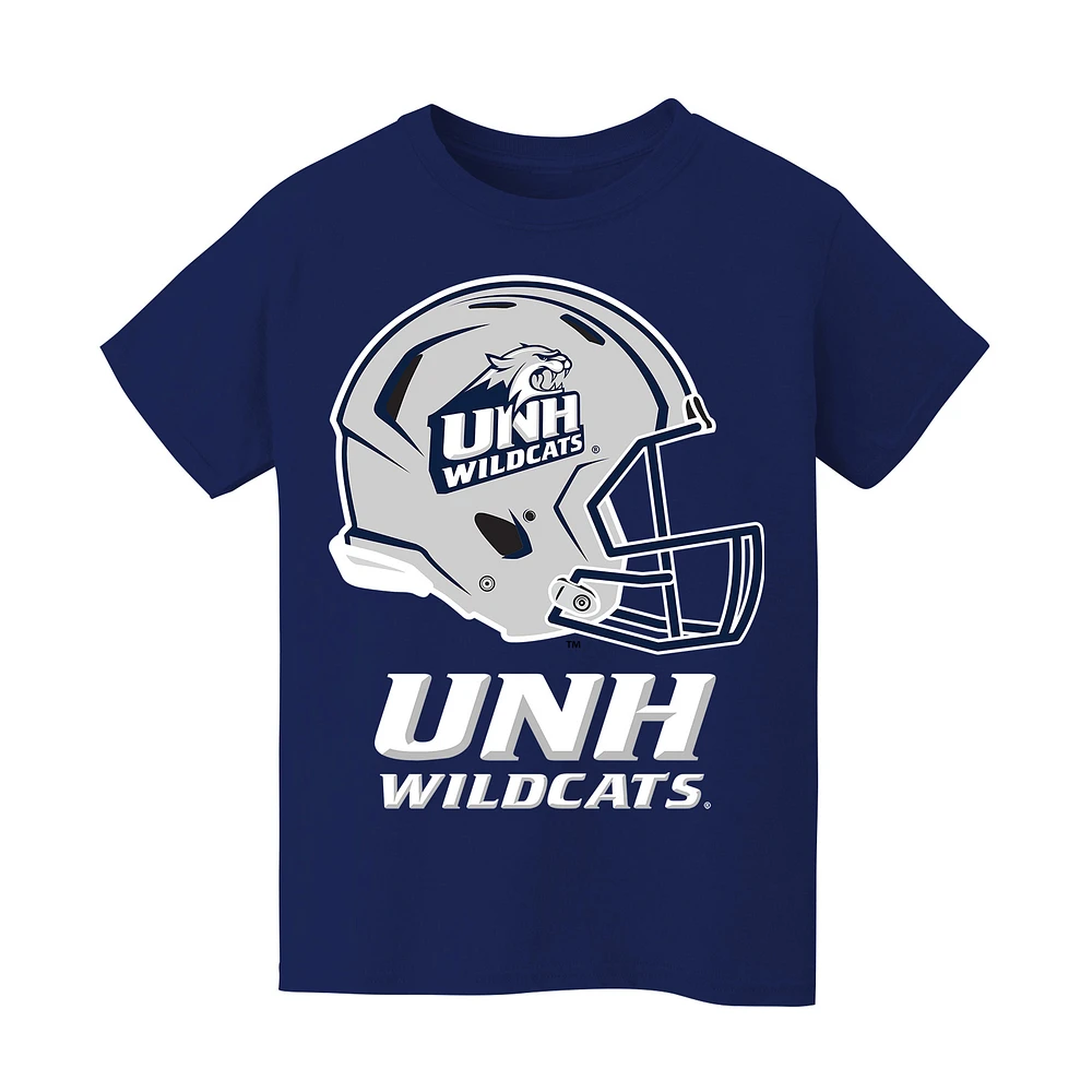 Youth Vive La Fete Navy New Hampshire Wildcats Dripping Football Helmet T-Shirt