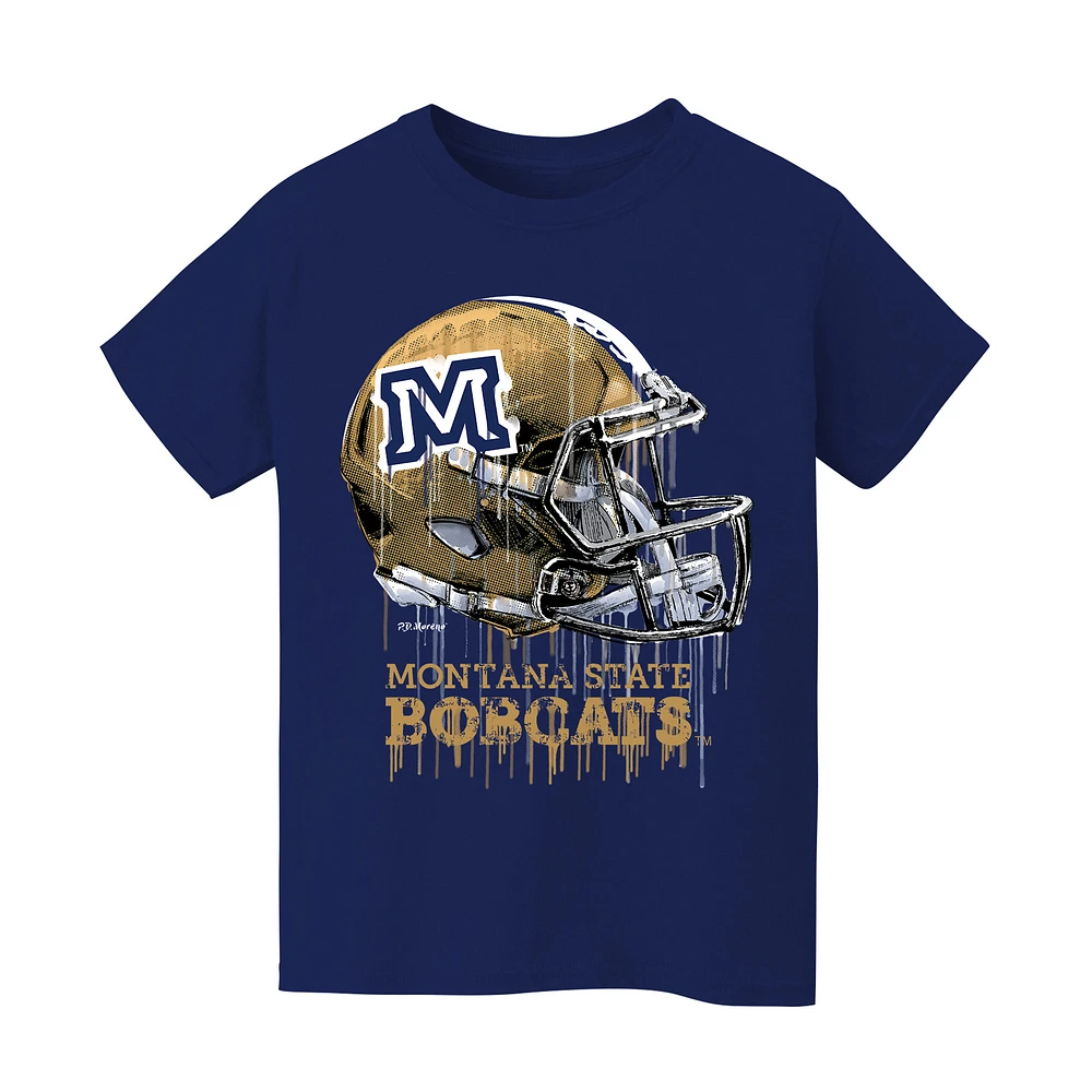 Youth Vive La Fete Navy Montana State Bobcats Dripping Football Helmet T-Shirt