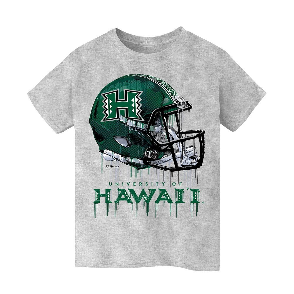 Youth Vive La Fete Heather Gray Hawaii Rainbow Warriors Dripping Football Helmet T-Shirt