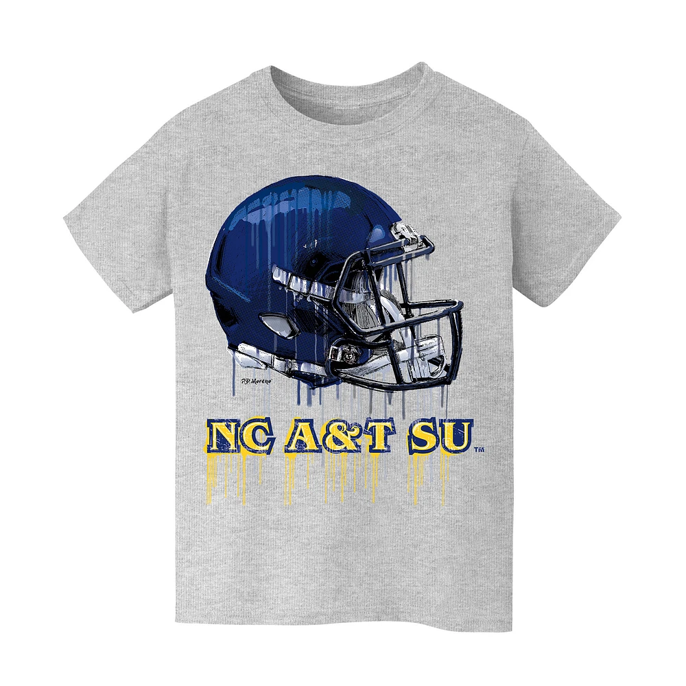 Youth Vive La Fete Heather Gray North Carolina A&T Aggies Dripping Football Helmet T-Shirt