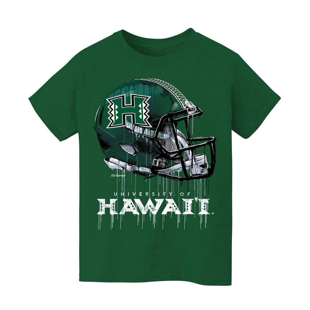 Youth Vive La Fete Green Hawaii Rainbow Warriors Dripping Football Helmet T-Shirt
