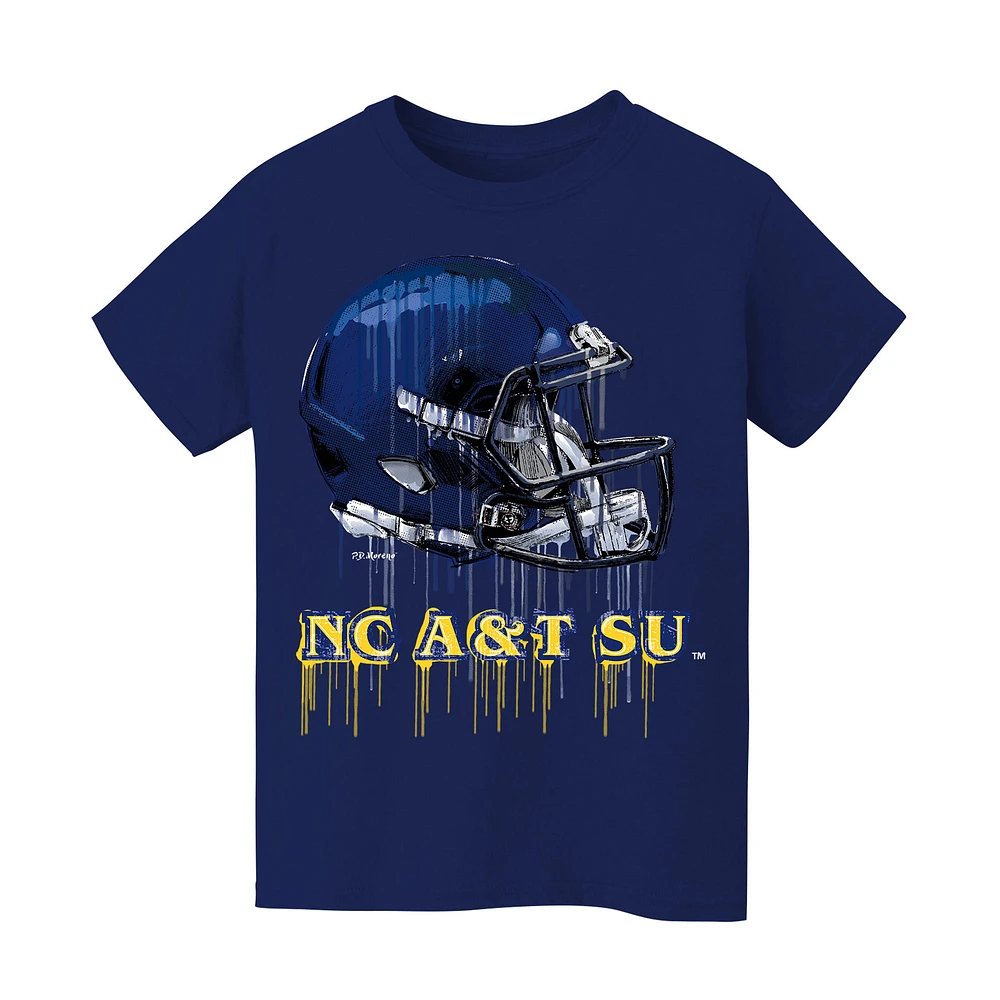 Youth Vive La Fete Navy North Carolina A&T Aggies Dripping Football Helmet T-Shirt
