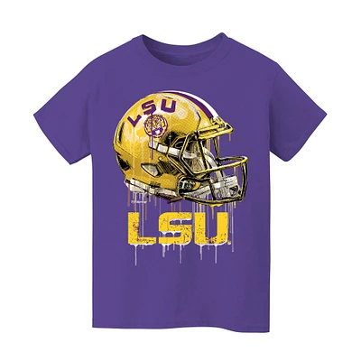 Youth Vive La Fete Purple LSU Tigers Dripping Football Helmet T-Shirt